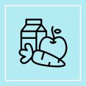 Milk, apple, carrot, and leafy greens icon.
