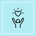 Person with heart icon on blue background.