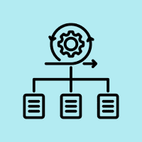 Flowchart with gear and three connected boxes.